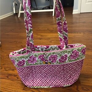 Vera Bradley Pink Floral Quilted Tote with Green Accents